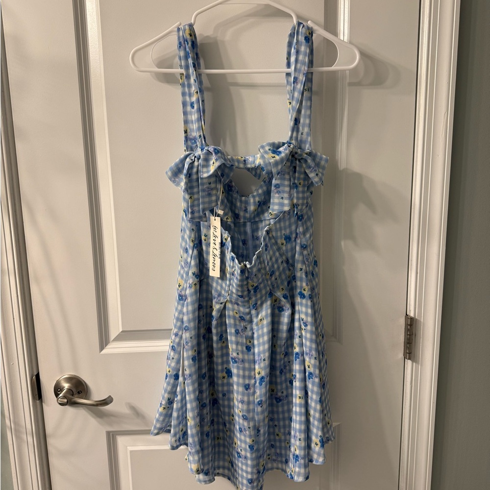 For Love & Lemons Blue Gingham Floral Mini Dress - Picture 6 of 6